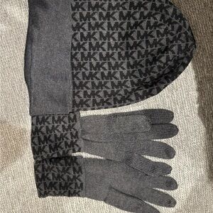 Michael Kors Black and Gray Logo Gloves